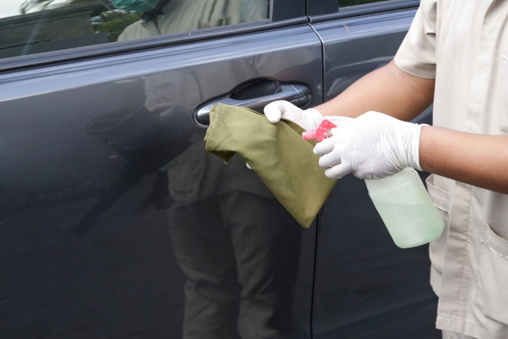 Car Disinfecting. Safety measures for car maintenance during coronavirus.
